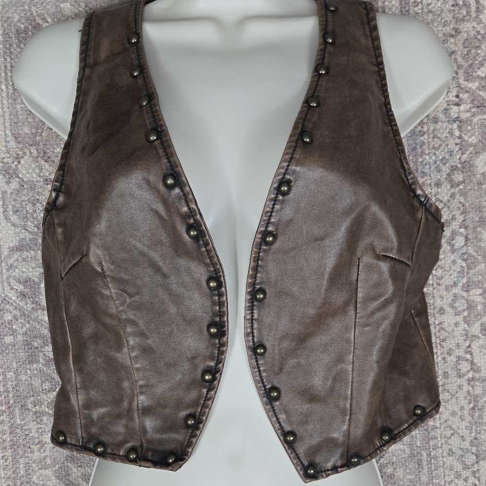Brown Faux Leather Studded Women's Vest
